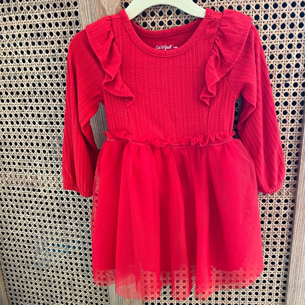 Cat & Jack Red Long-Sleeve Tulle Skater Dress